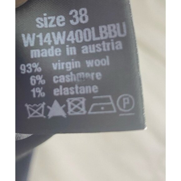 En Navy Size 38 Virgin Wool Cashmere Pencil Skirt Made In Austria Trimmed Split - Picture 9 of 14